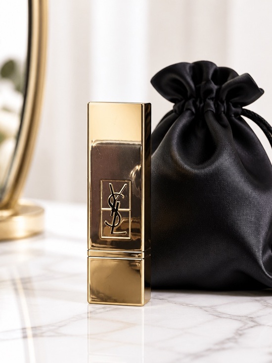 Yves Saint Laurent Other - Yves Saint Laurent Red Lipstick mini and drawstring bag- Sleek Gold Finish